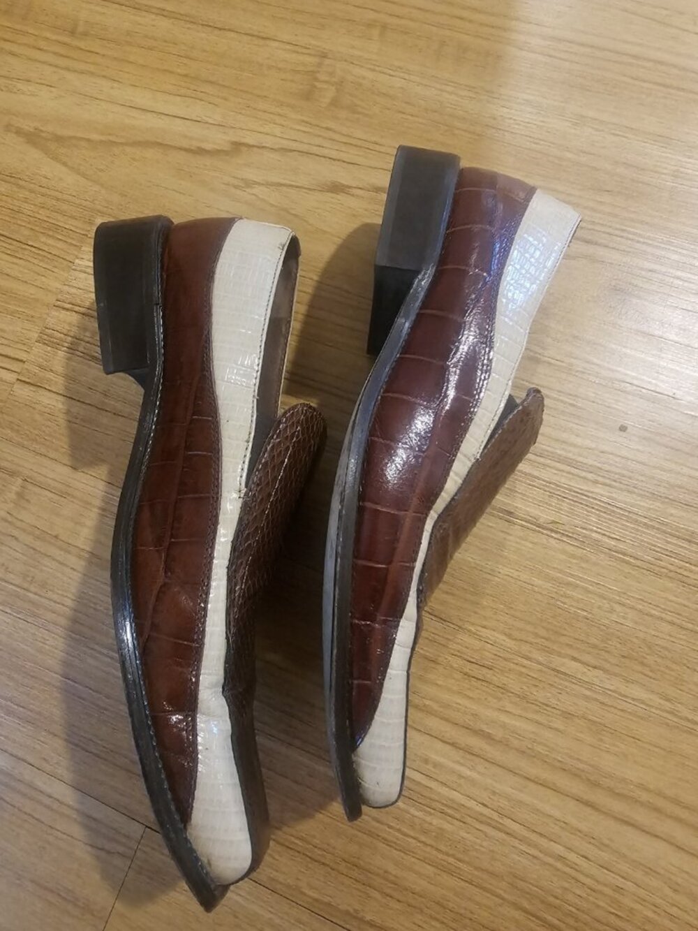 Stacey Adams Genuine Snake and Leather Shoes Two Toned Tan and Brown Mens 10.5 - Picture 4 of 5
